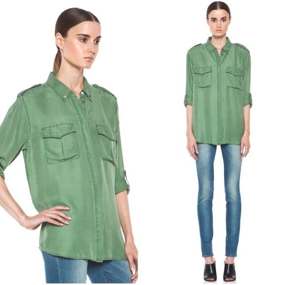 Equipment Tops - Equipment femme major blouse safari green silk